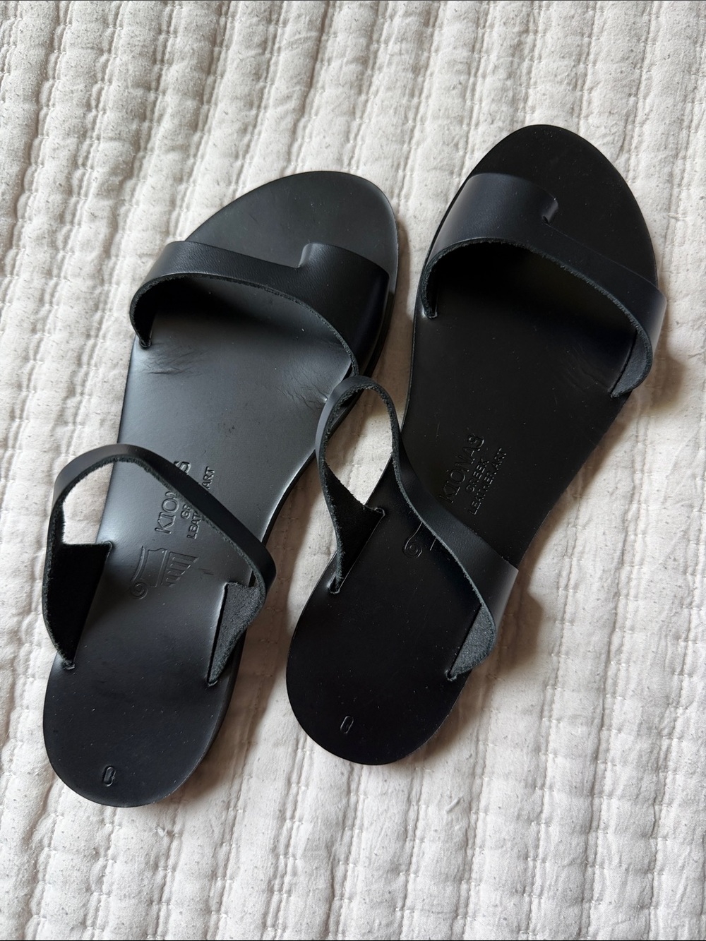 Kionas Greek Black Leather Slide Sandals